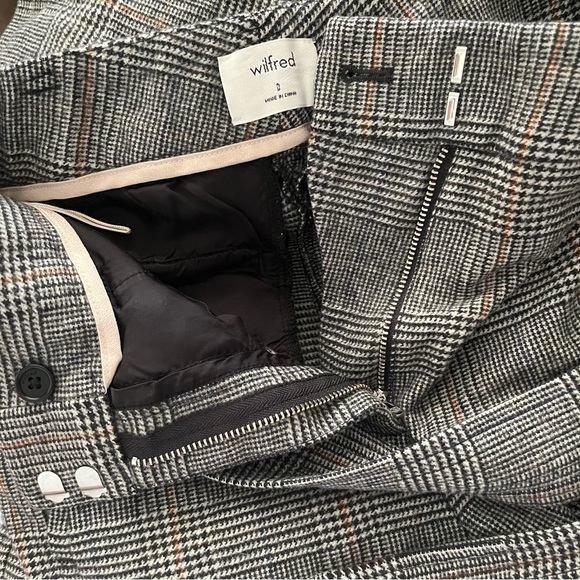 Aritzia Wilfred Dark Wool Houndstooth Plaid Tie Front Pants w/ Removable Belt - Picture 8 of 11